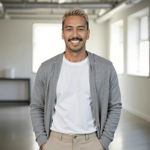 Shaun Pezeshki smiling in a bright studio.